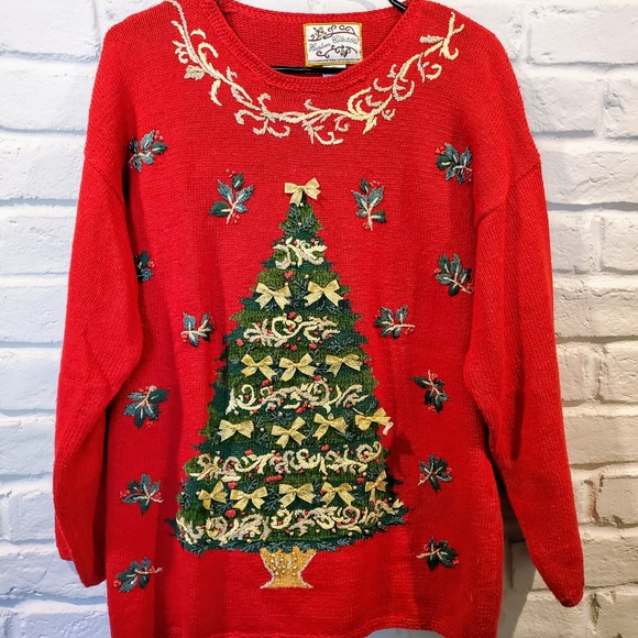 Vintage Christmas tree sweater large red green - Picture 8 of 8